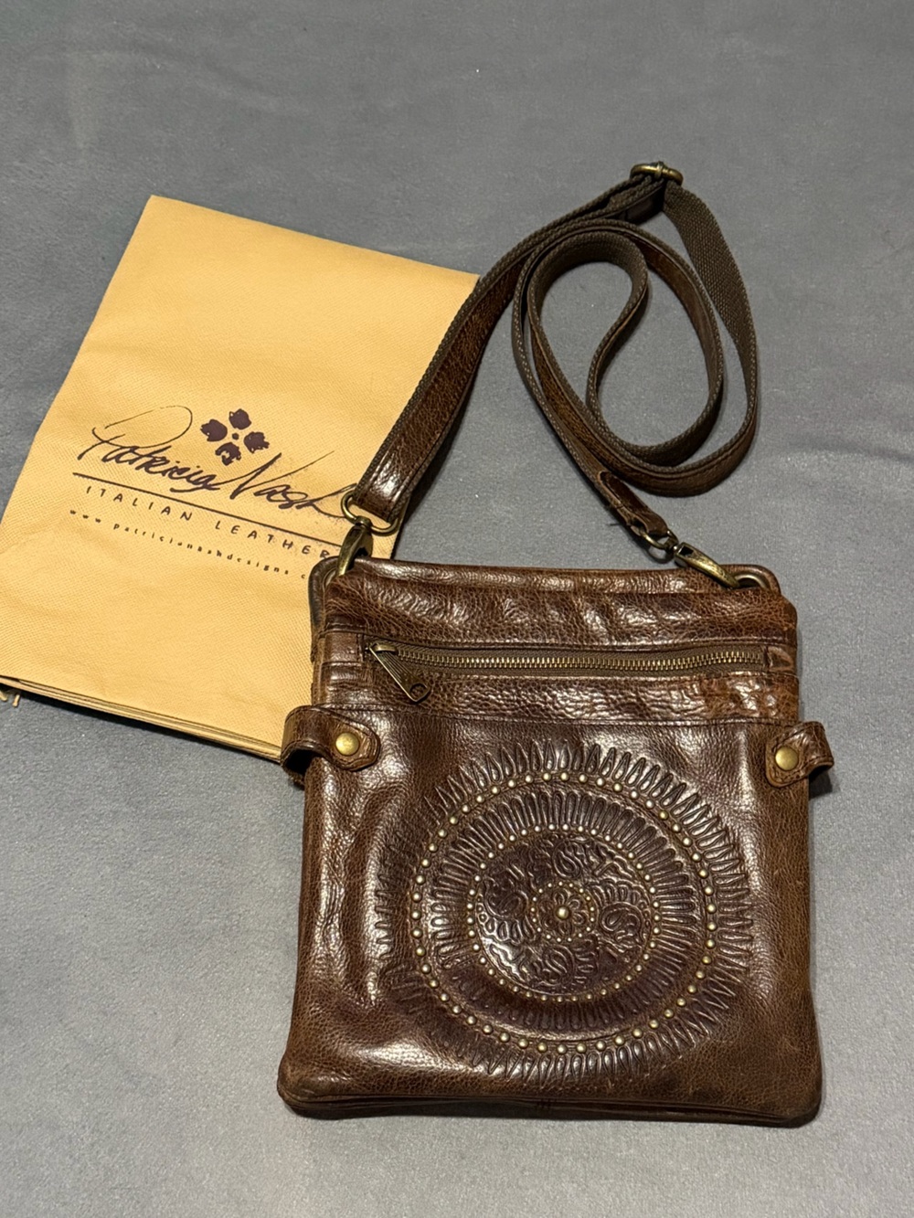 Patricia Nash Francesca Brown Leather Crossbody Bag Purse Hand Tooled
